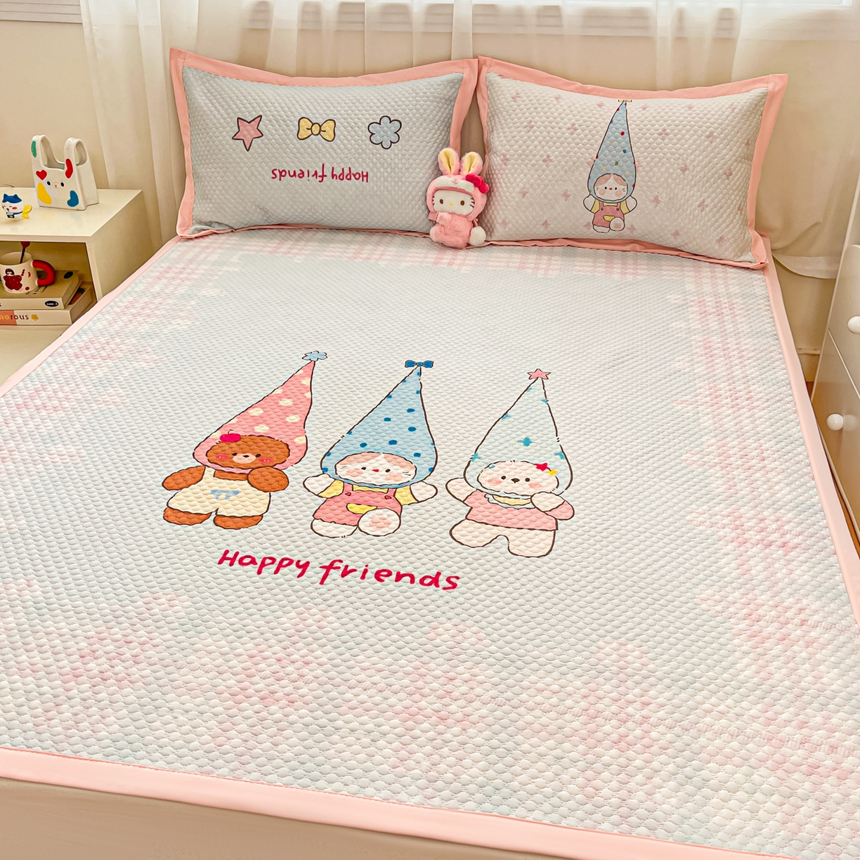 91家纺网 家纺一手货源 找家纺 蓝极人 2026新款大版数码印花豆豆席 好朋友