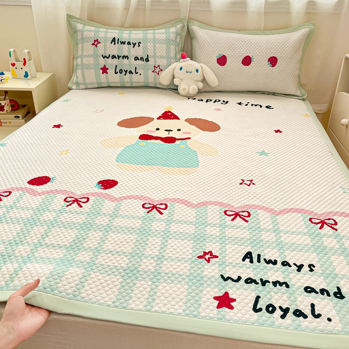 91家纺网 家纺一手货源 找家纺 蓝极人 2026新款大版数码印花豆豆席 美好时光