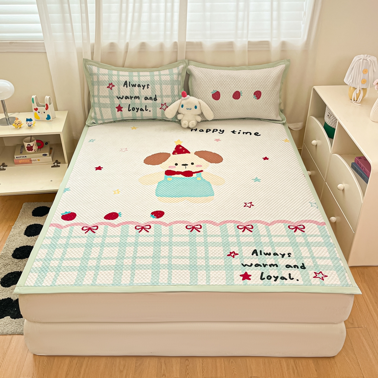 91家纺网 家纺一手货源 找家纺 蓝极人 2026新款大版数码印花豆豆席 美好时光