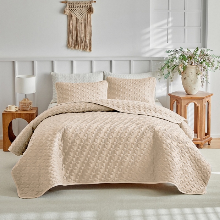 91家纺网 家纺一手货源 找家纺 （总）温宁 2026年素色床盖三件套 国外薄被第一批--魔方  跨境，外贸，亚马逊，shein，temu