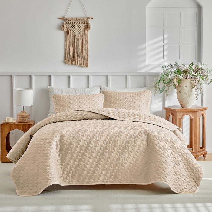 91家纺网 家纺一手货源 找家纺 （总）温宁 2026年素色床盖三件套 国外薄被第一批--魔方  跨境，外贸，亚马逊，shein，temu