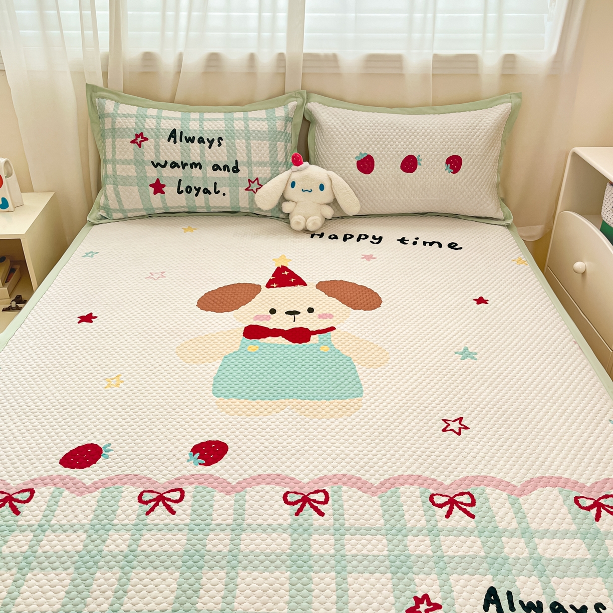 91家纺网 家纺一手货源 找家纺 蓝极人 2026新款大版数码印花豆豆席 美好时光