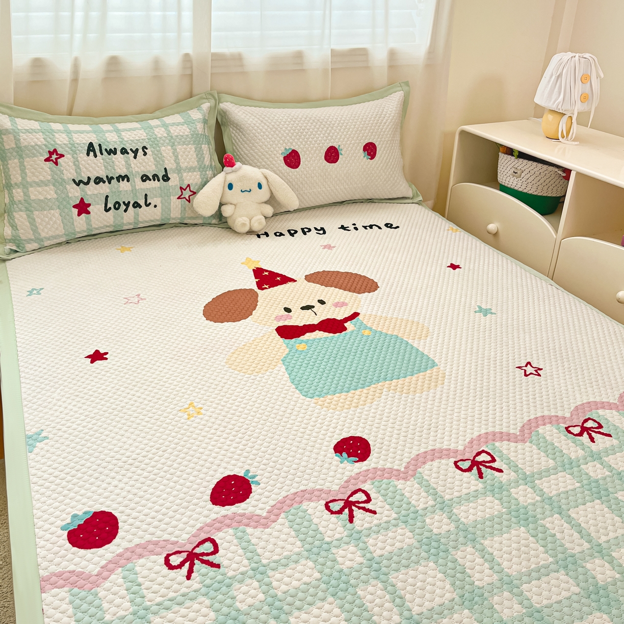 91家纺网 家纺一手货源 找家纺 蓝极人 2026新款大版数码印花豆豆席 美好时光