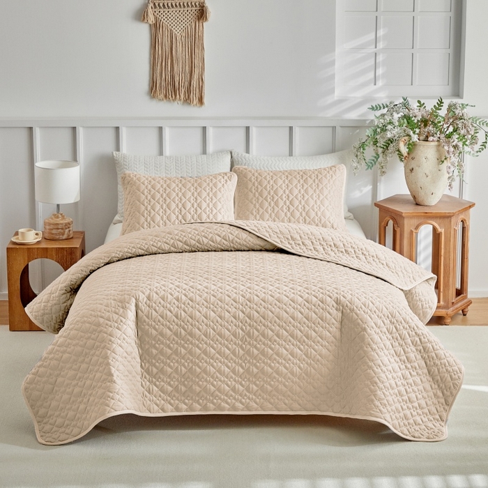 91家纺网 家纺一手货源 找家纺 （总）温宁 2026年素色床盖三件套 国外薄被第一批--棋盘格  跨境，外贸，亚马逊，shein，temu