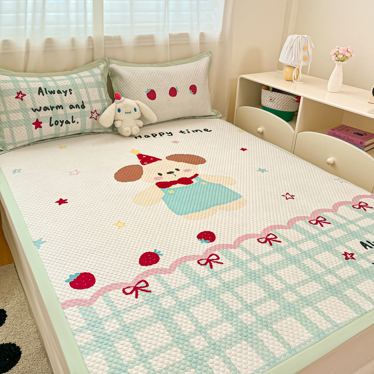 91家纺网 家纺一手货源 找家纺 蓝极人 2026新款大版数码印花豆豆席 美好时光