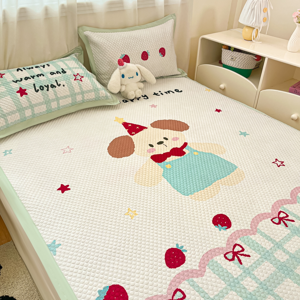 91家纺网 家纺一手货源 找家纺 蓝极人 2026新款大版数码印花豆豆席 美好时光