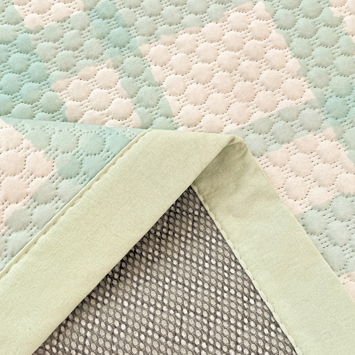 91家纺网 家纺一手货源 找家纺 蓝极人 2026新款大版数码印花豆豆席 美好时光