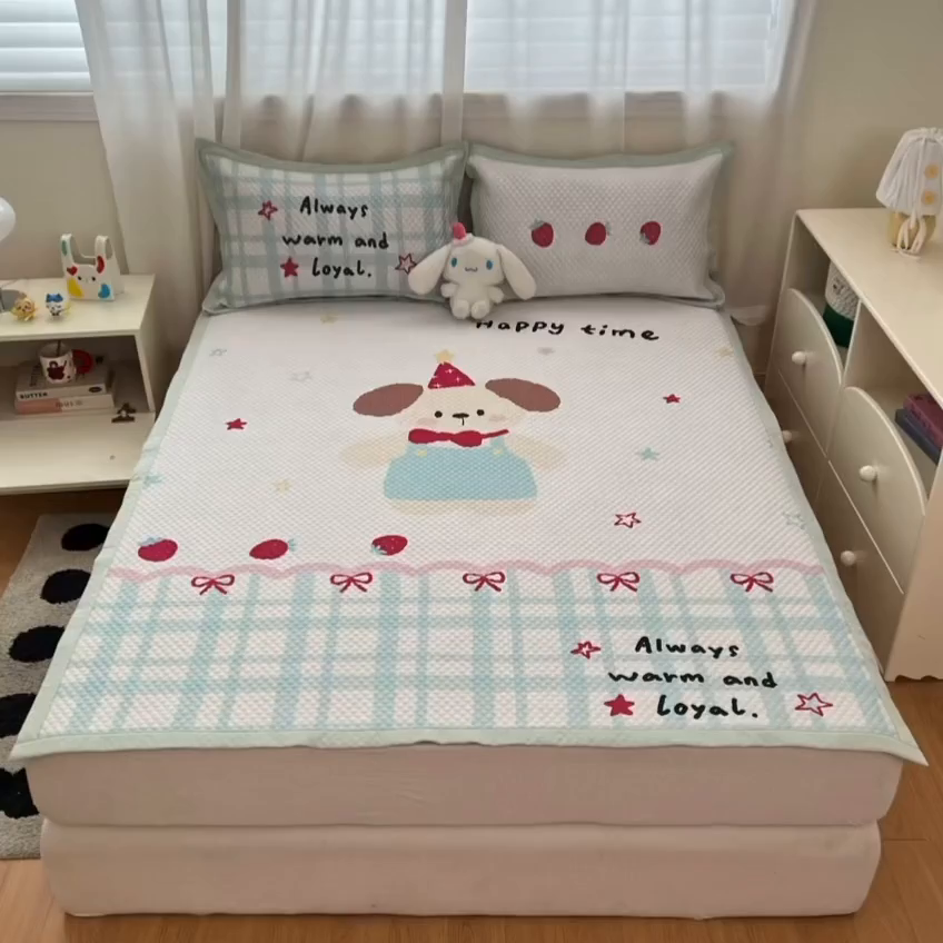 91家纺网 家纺一手货源 找家纺 蓝极人 2026新款大版数码印花豆豆席 美好时光