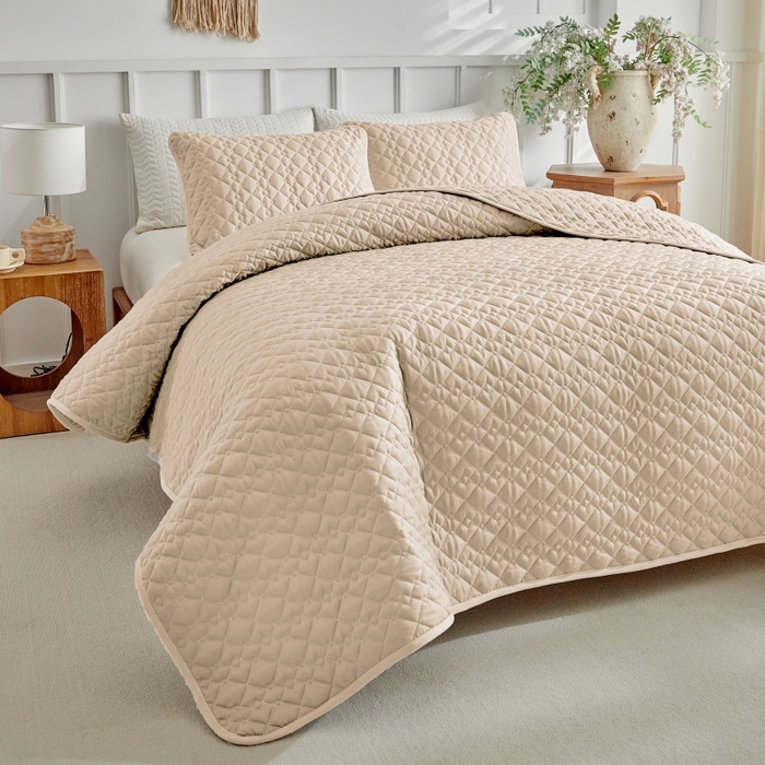 91家纺网 家纺一手货源 找家纺 （总）温宁 2026年素色床盖三件套 国外薄被第一批--棋盘格  跨境，外贸，亚马逊，shein，temu