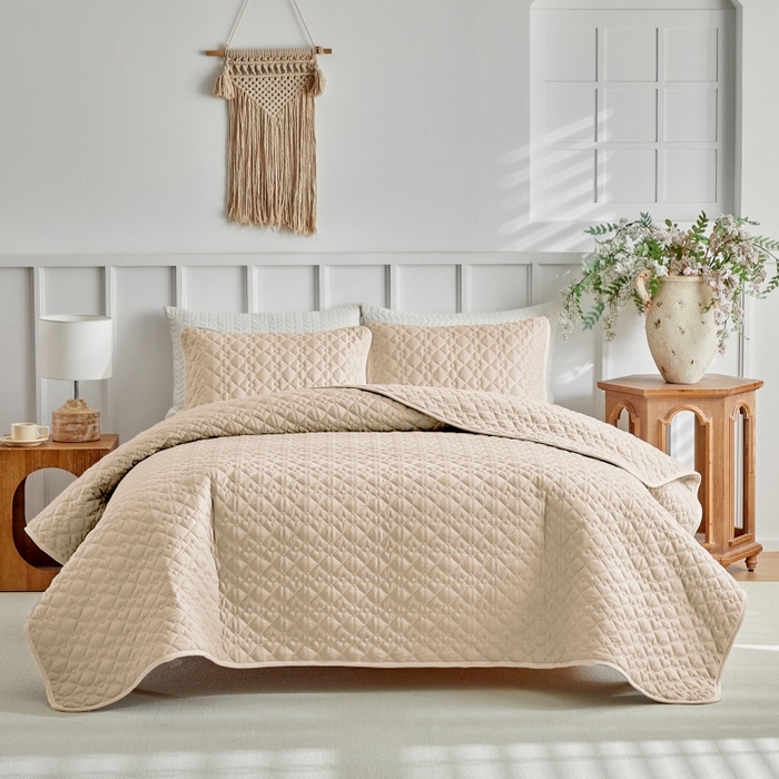 91家纺网 家纺一手货源 找家纺 （总）温宁 2026年素色床盖三件套 国外薄被第一批--棋盘格  跨境，外贸，亚马逊，shein，temu