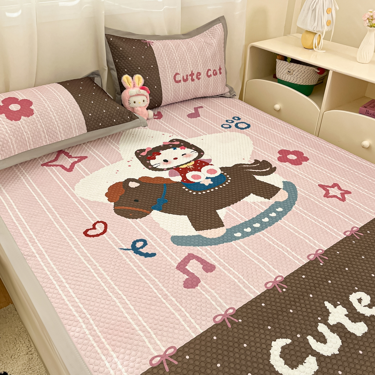 91家纺网 家纺一手货源 找家纺 蓝极人 2026新款大版数码印花豆豆席 木马KT