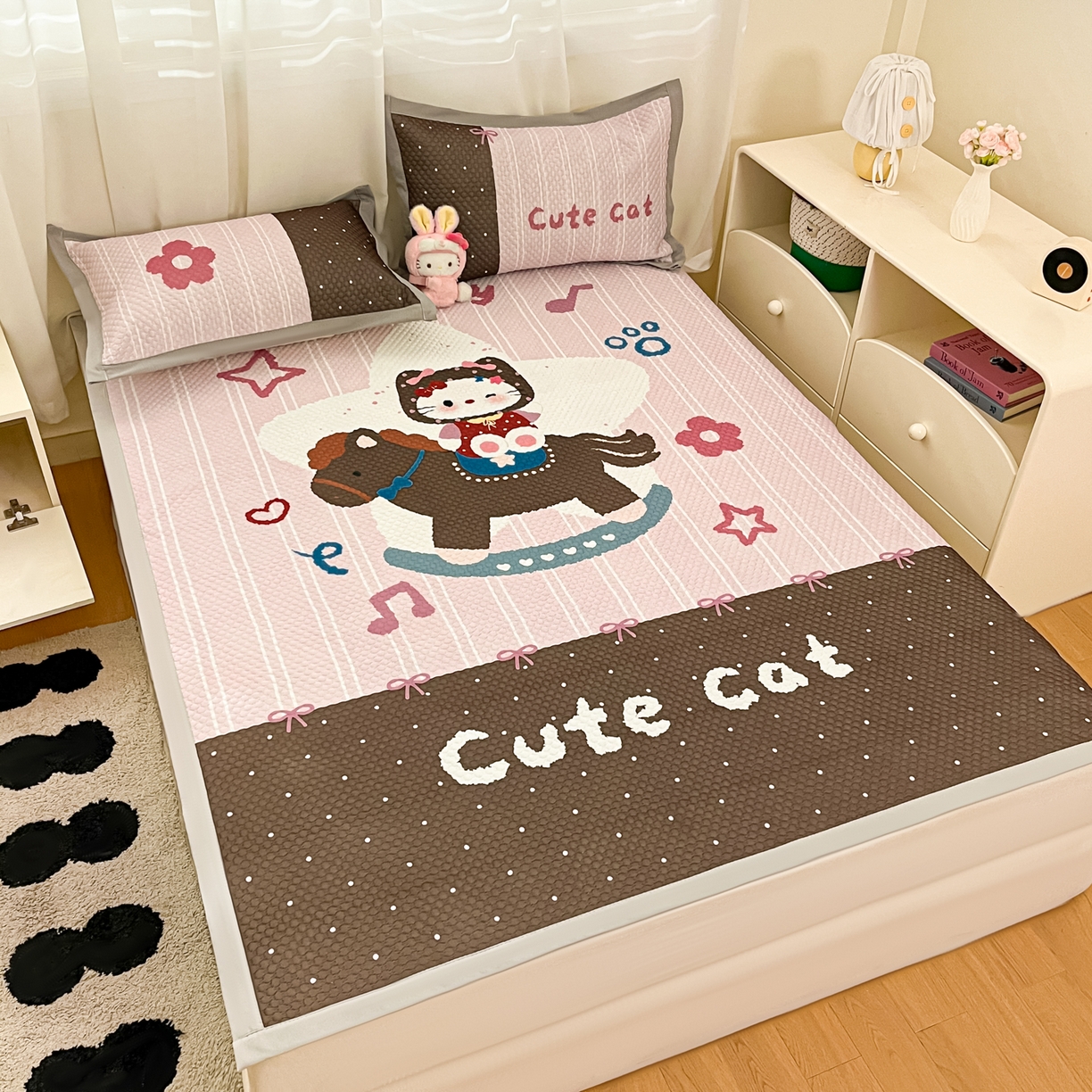 91家纺网 家纺一手货源 找家纺 蓝极人 2026新款大版数码印花豆豆席 木马KT