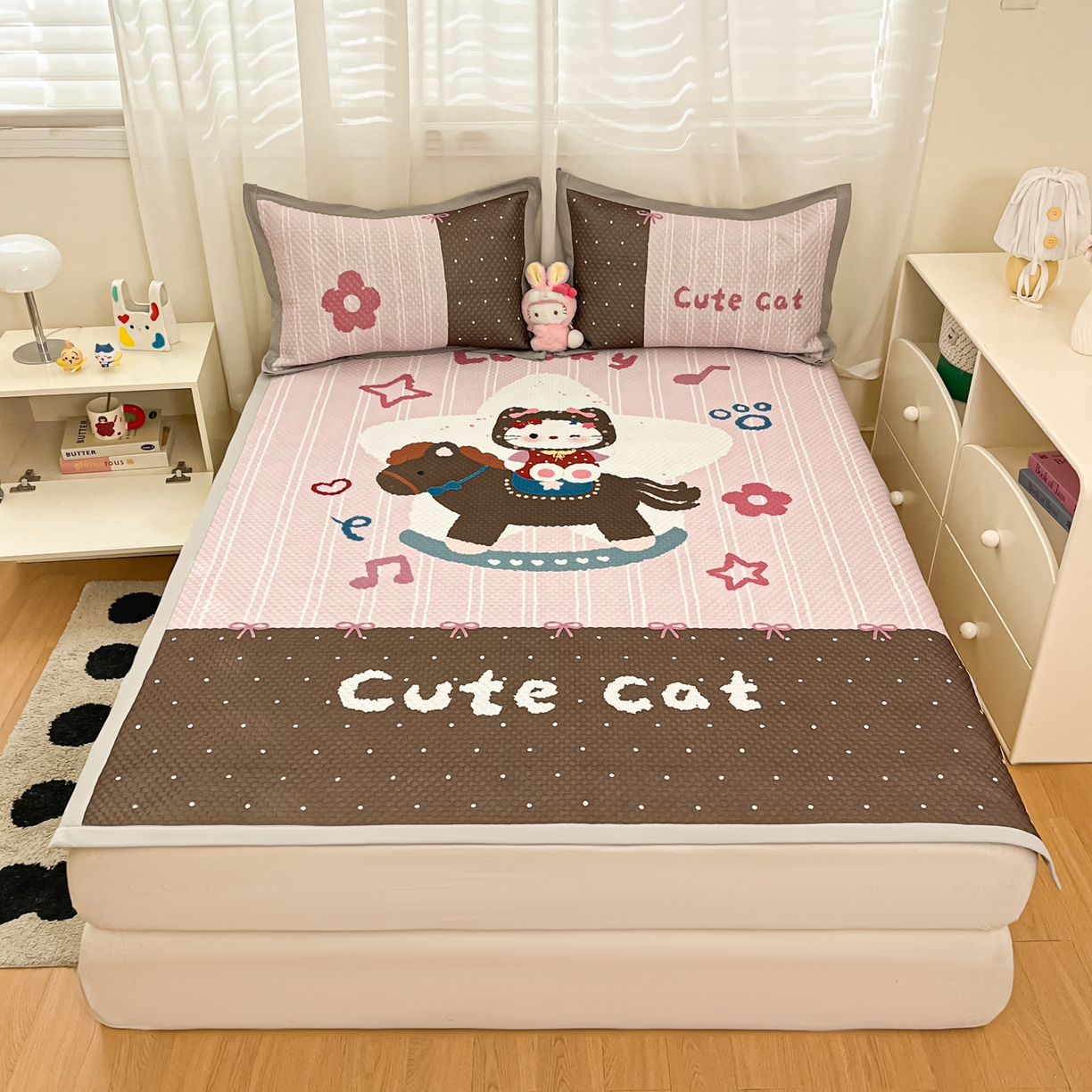 91家纺网 家纺一手货源 找家纺 蓝极人 2026新款大版数码印花豆豆席 木马KT