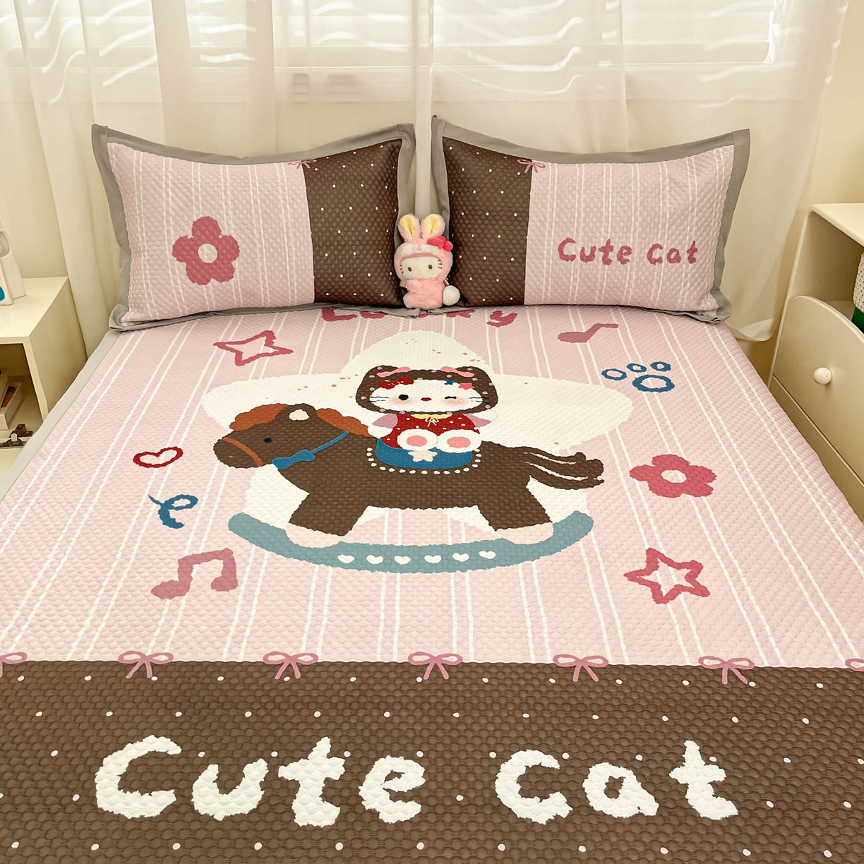 91家纺网 家纺一手货源 找家纺 蓝极人 2026新款大版数码印花豆豆席 木马KT