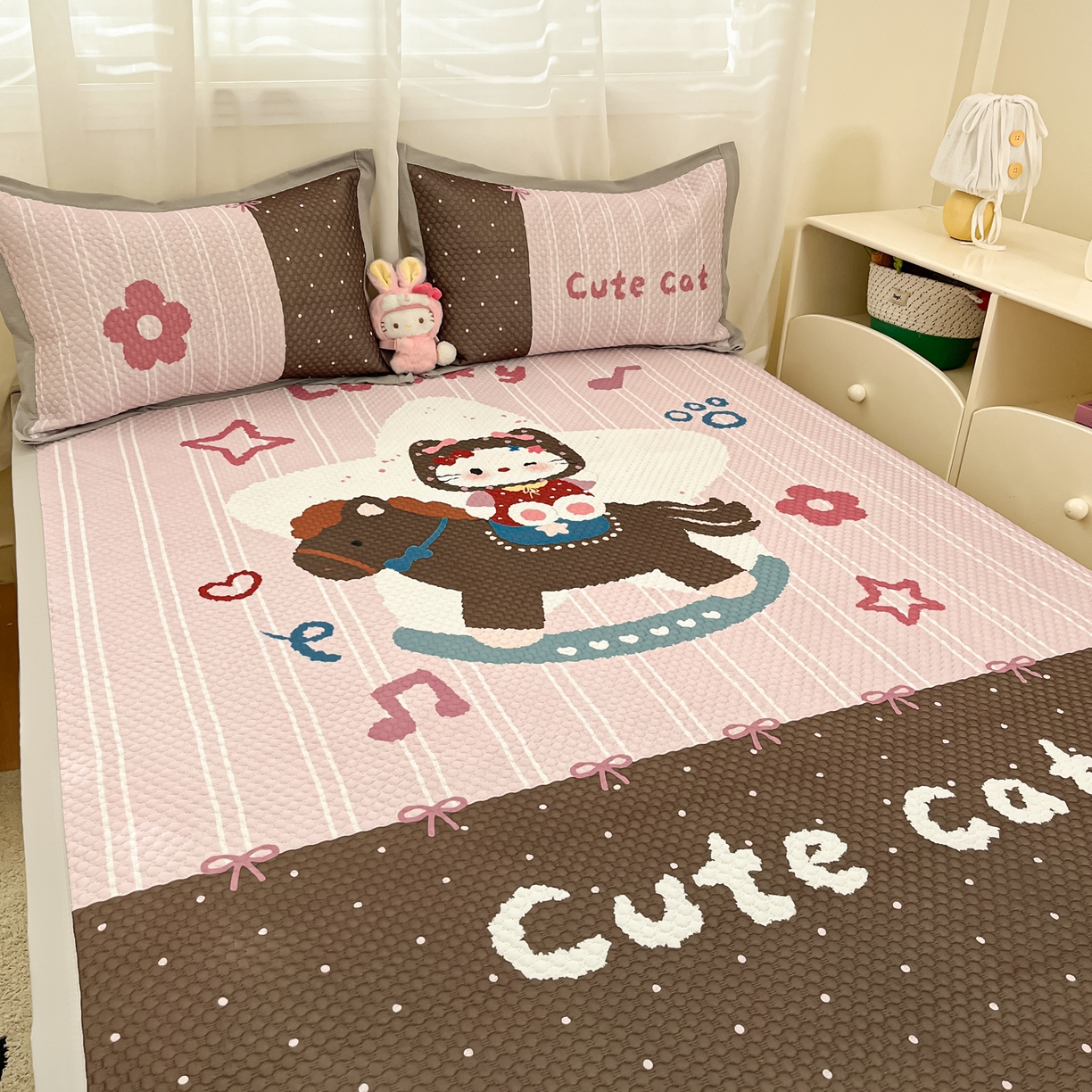 91家纺网 家纺一手货源 找家纺 蓝极人 2026新款大版数码印花豆豆席 木马KT