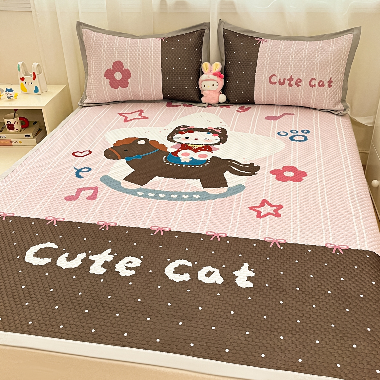 91家纺网 家纺一手货源 找家纺 蓝极人 2026新款大版数码印花豆豆席 木马KT