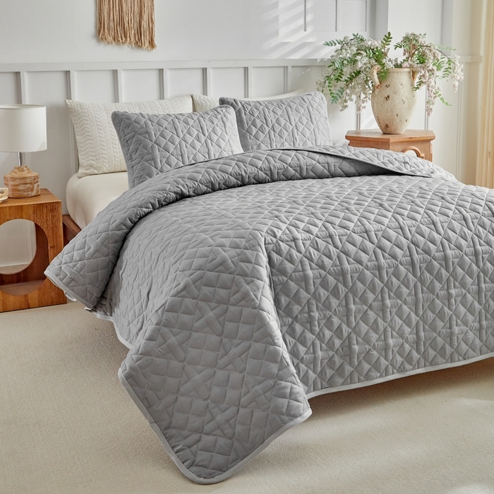 91家纺网 家纺一手货源 找家纺 （总）温宁 2026年素色床盖三件套 国外薄被第一批--十字格  跨境，外贸，亚马逊，shein，temu