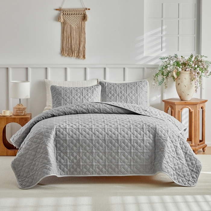 91家纺网 家纺一手货源 找家纺 （总）温宁 2026年素色床盖三件套 国外薄被第一批--十字格  跨境，外贸，亚马逊，shein，temu