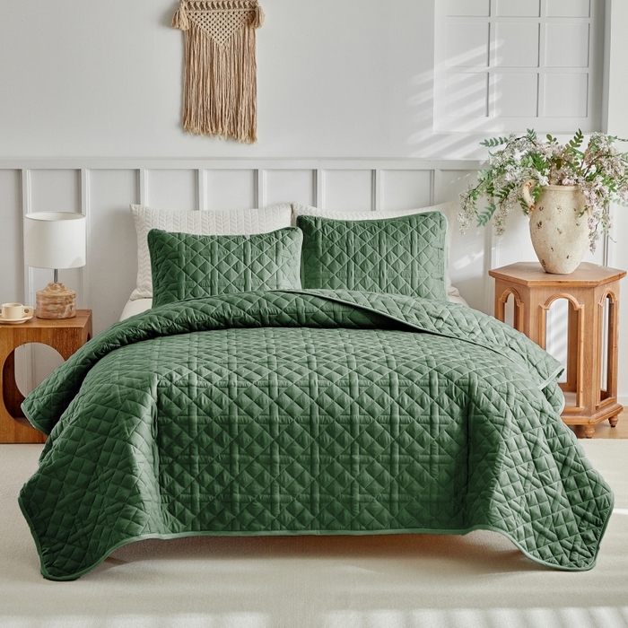 91家纺网 家纺一手货源 找家纺 （总）温宁 2026年素色床盖三件套 国外薄被第一批--十字格  跨境，外贸，亚马逊，shein，temu