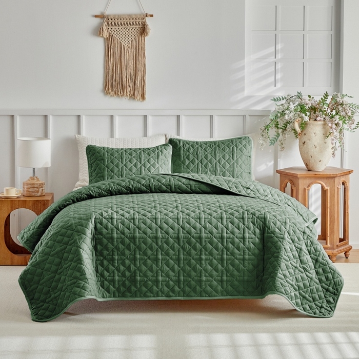 91家纺网 家纺一手货源 找家纺 （总）温宁 2026年素色床盖三件套 国外薄被第一批--十字格  跨境，外贸，亚马逊，shein，temu