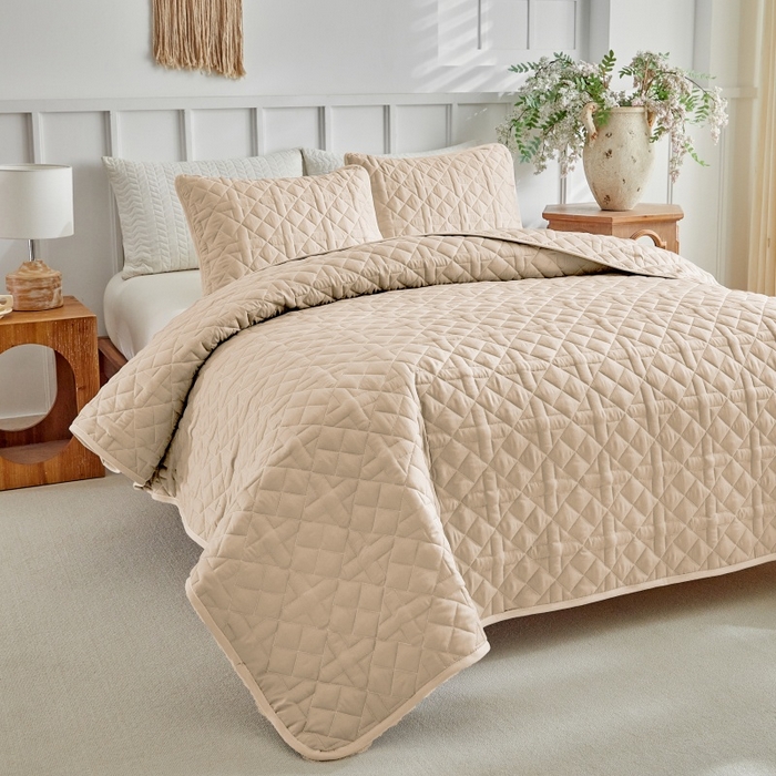 91家纺网 家纺一手货源 找家纺 （总）温宁 2026年素色床盖三件套 国外薄被第一批--十字格  跨境，外贸，亚马逊，shein，temu