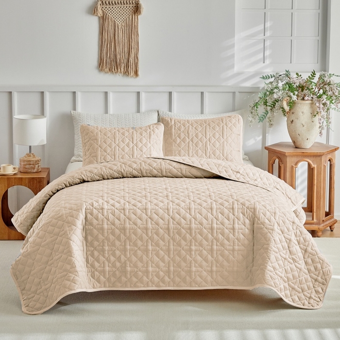 （总）温宁 2026年素色床盖三件套 国外薄被第一批--十字格  跨境，外贸，亚马逊，shein，temu