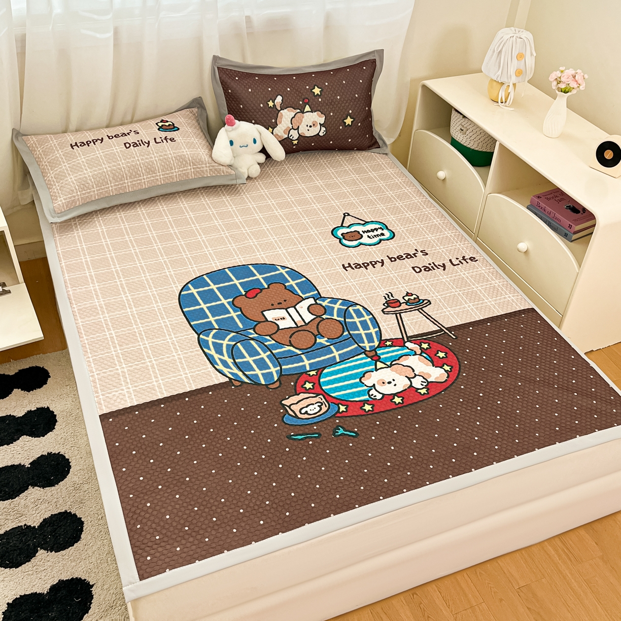 91家纺网 家纺一手货源 找家纺 蓝极人 2026新款大版数码印花豆豆席 甜茶崽