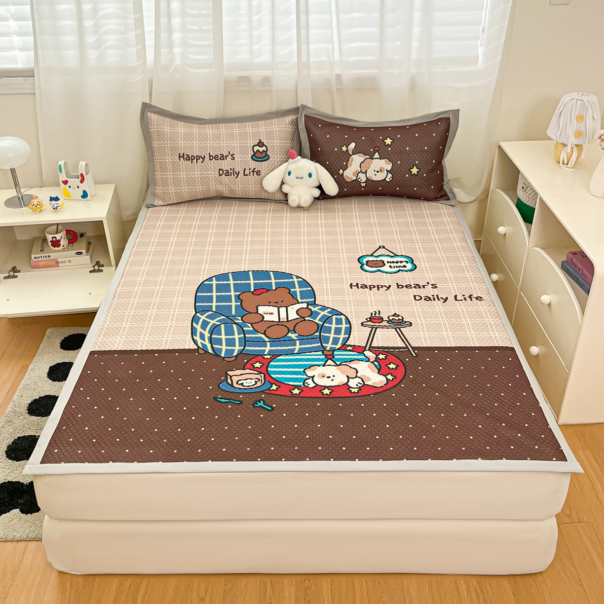 91家纺网 家纺一手货源 找家纺 蓝极人 2026新款大版数码印花豆豆席 甜茶崽