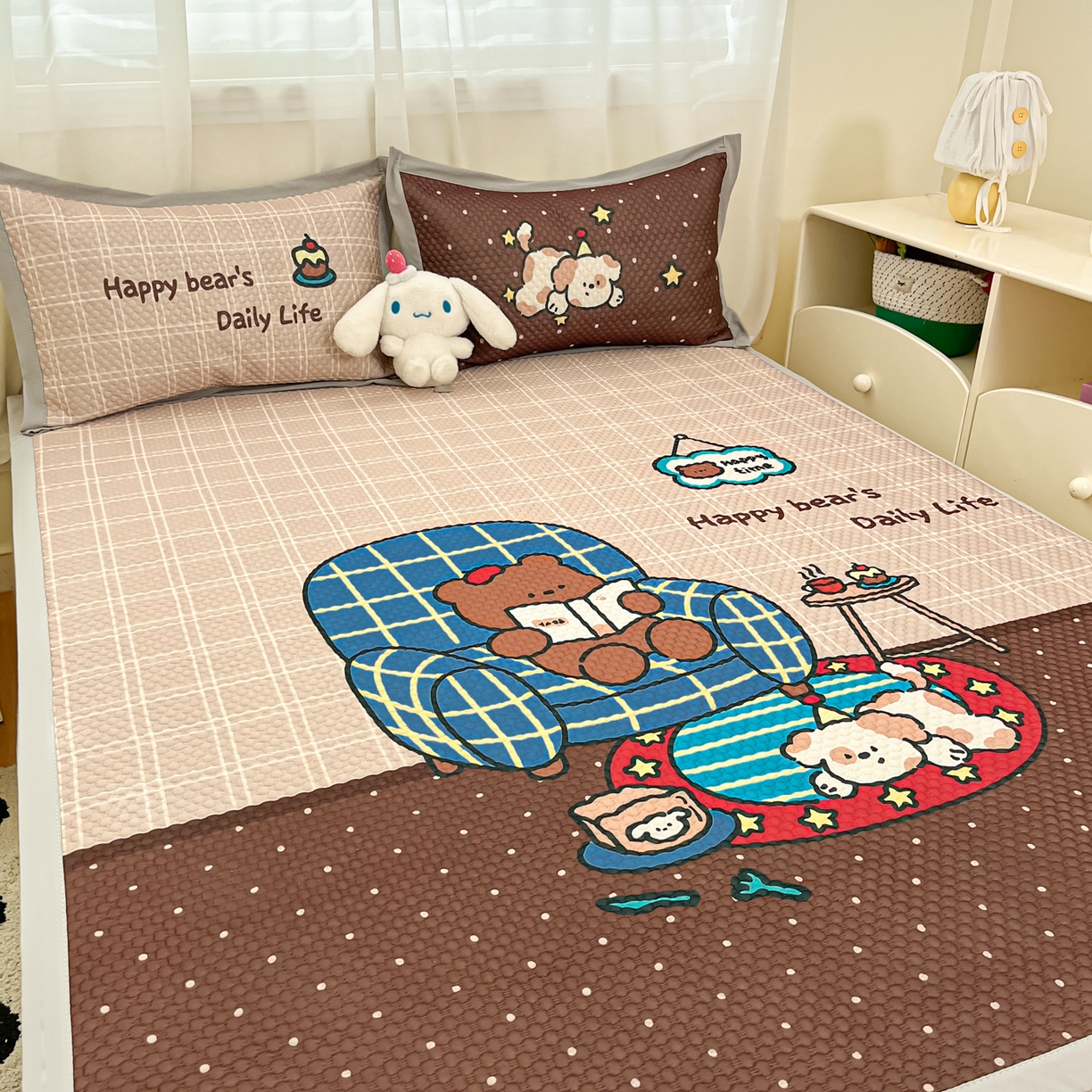 91家纺网 家纺一手货源 找家纺 蓝极人 2026新款大版数码印花豆豆席 甜茶崽