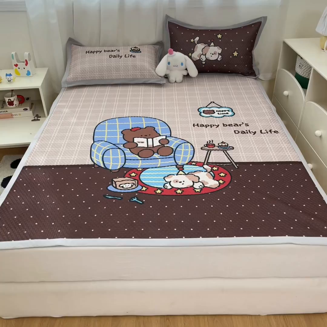 91家纺网 家纺一手货源 找家纺 蓝极人 2026新款大版数码印花豆豆席 甜茶崽