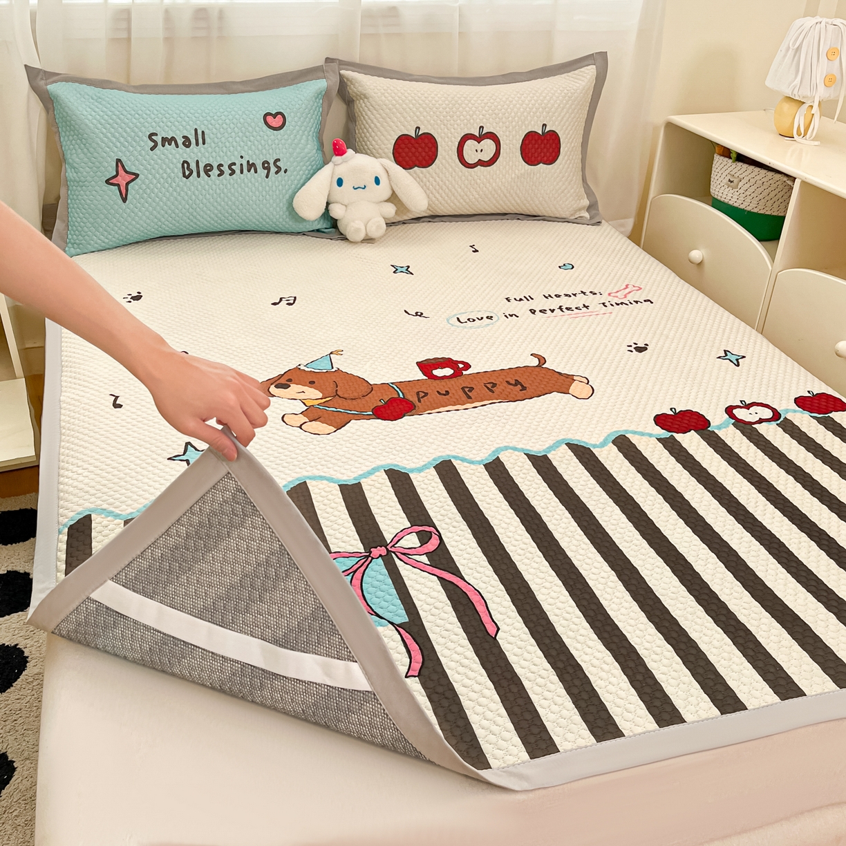 91家纺网 家纺一手货源 找家纺 蓝极人 2026新款大版数码印花豆豆席 甜乐汪