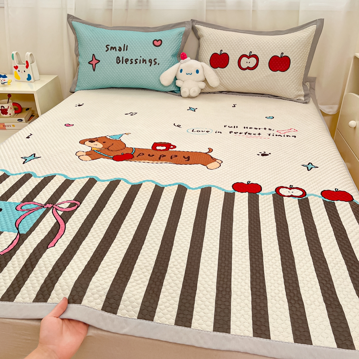 91家纺网 家纺一手货源 找家纺 蓝极人 2026新款大版数码印花豆豆席 甜乐汪