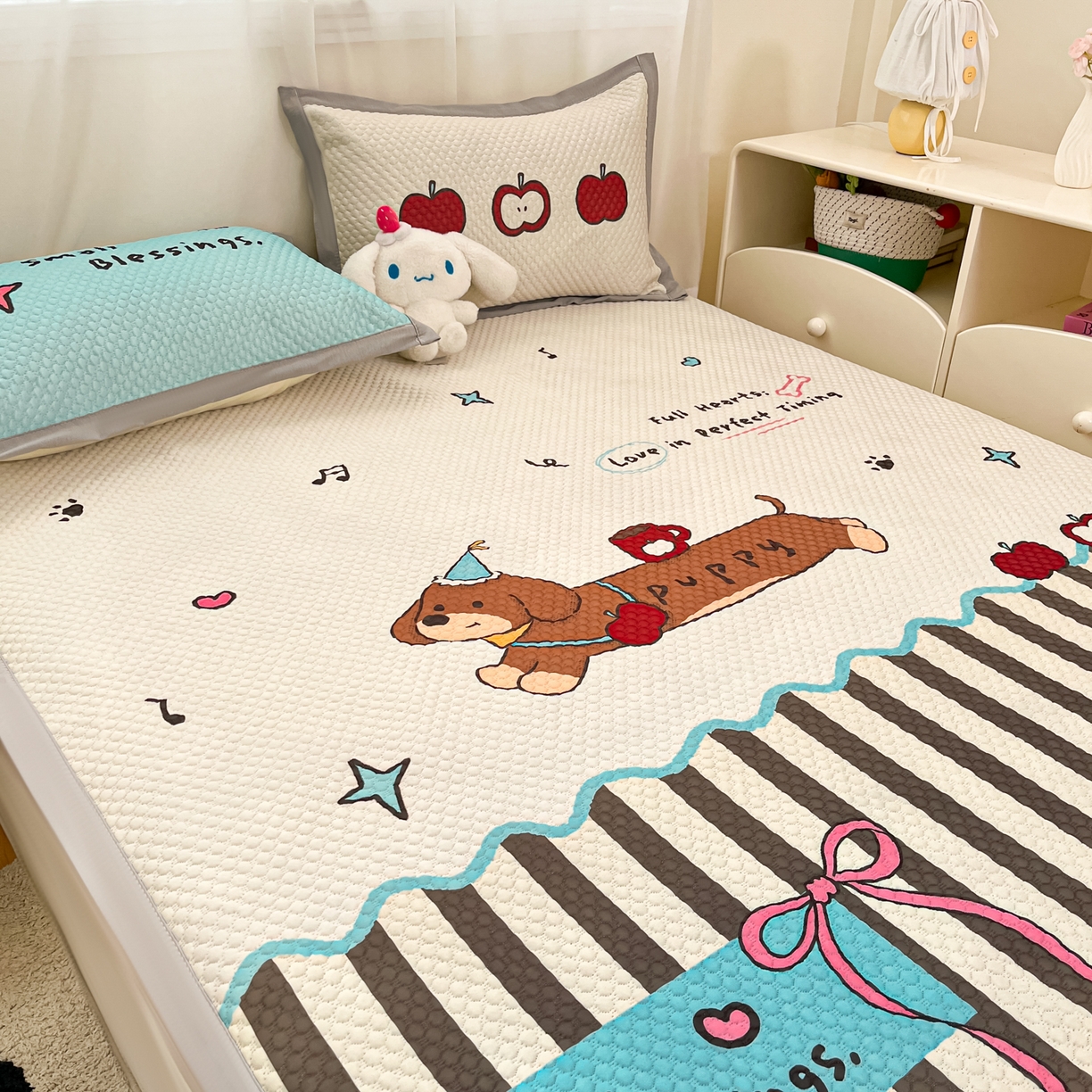 91家纺网 家纺一手货源 找家纺 蓝极人 2026新款大版数码印花豆豆席 甜乐汪