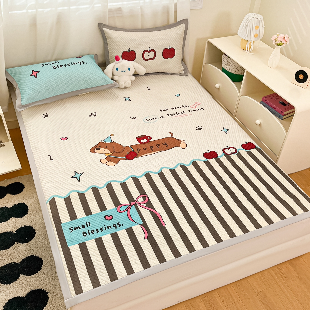 91家纺网 家纺一手货源 找家纺 蓝极人 2026新款大版数码印花豆豆席 甜乐汪