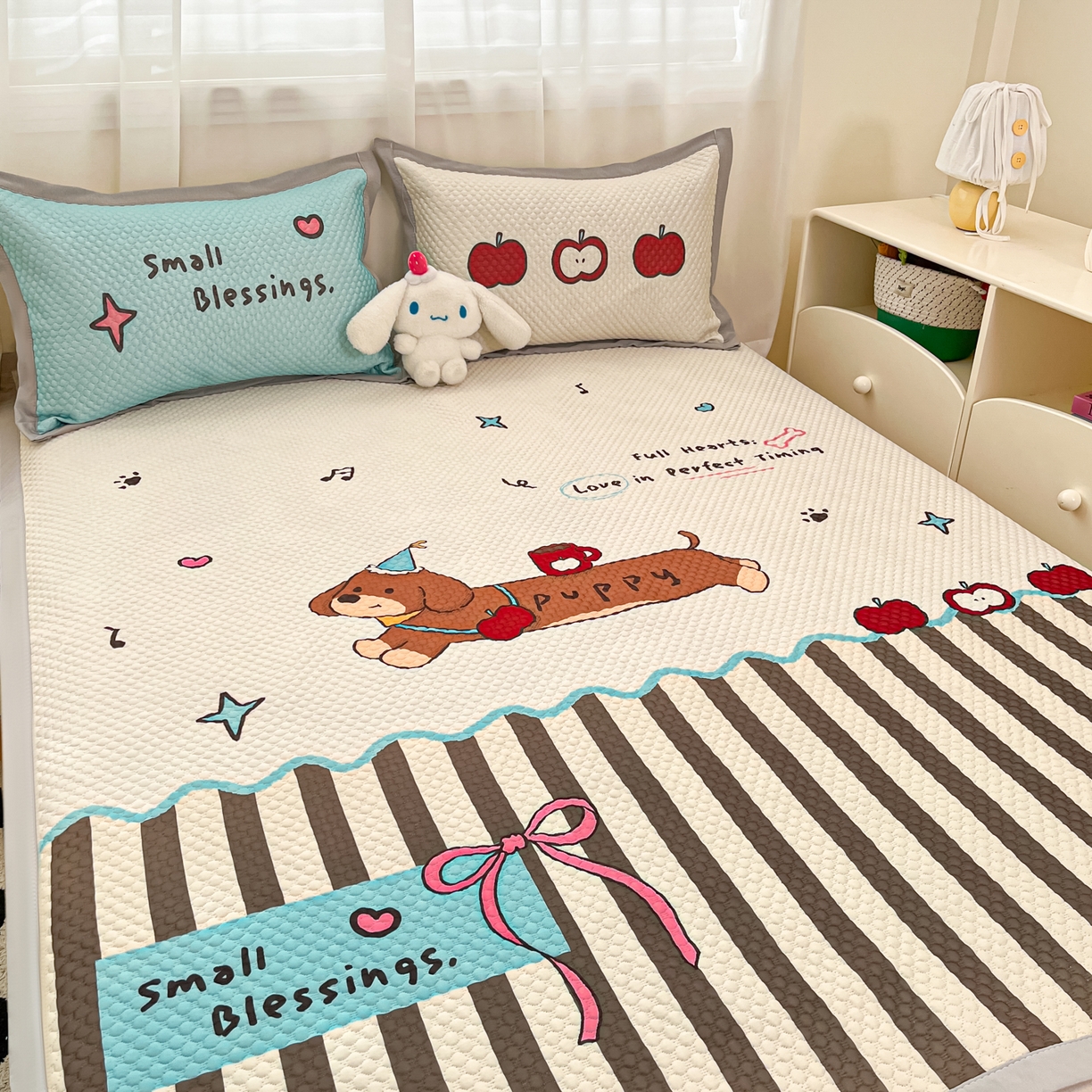 91家纺网 家纺一手货源 找家纺 蓝极人 2026新款大版数码印花豆豆席 甜乐汪