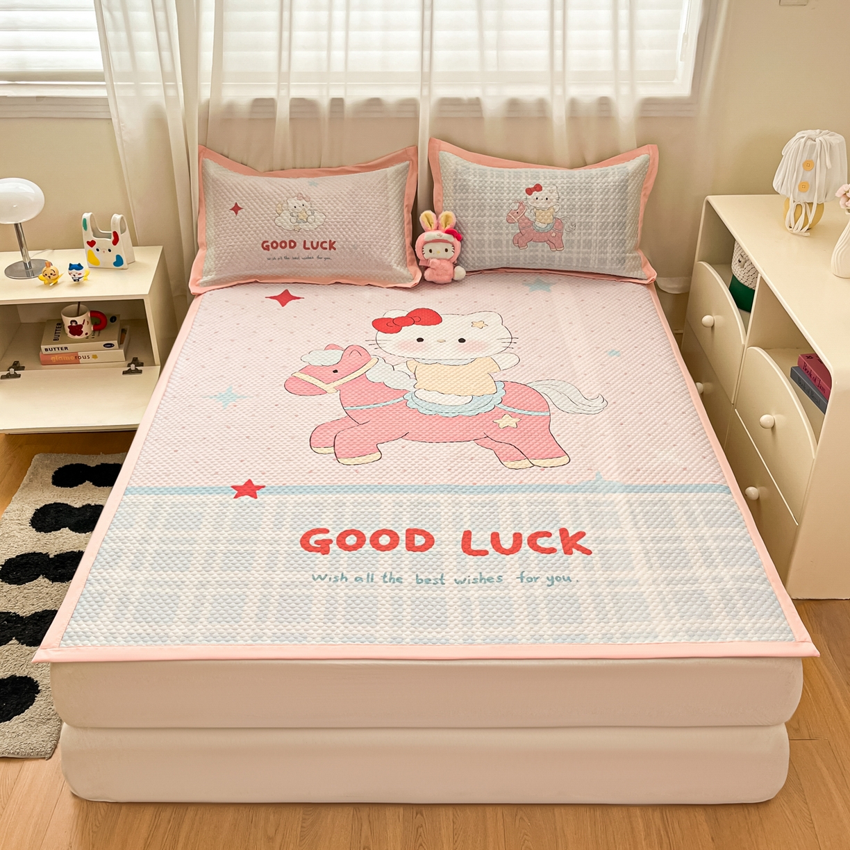 91家纺网 家纺一手货源 找家纺 蓝极人 2026新款大版数码印花豆豆席 星星木马