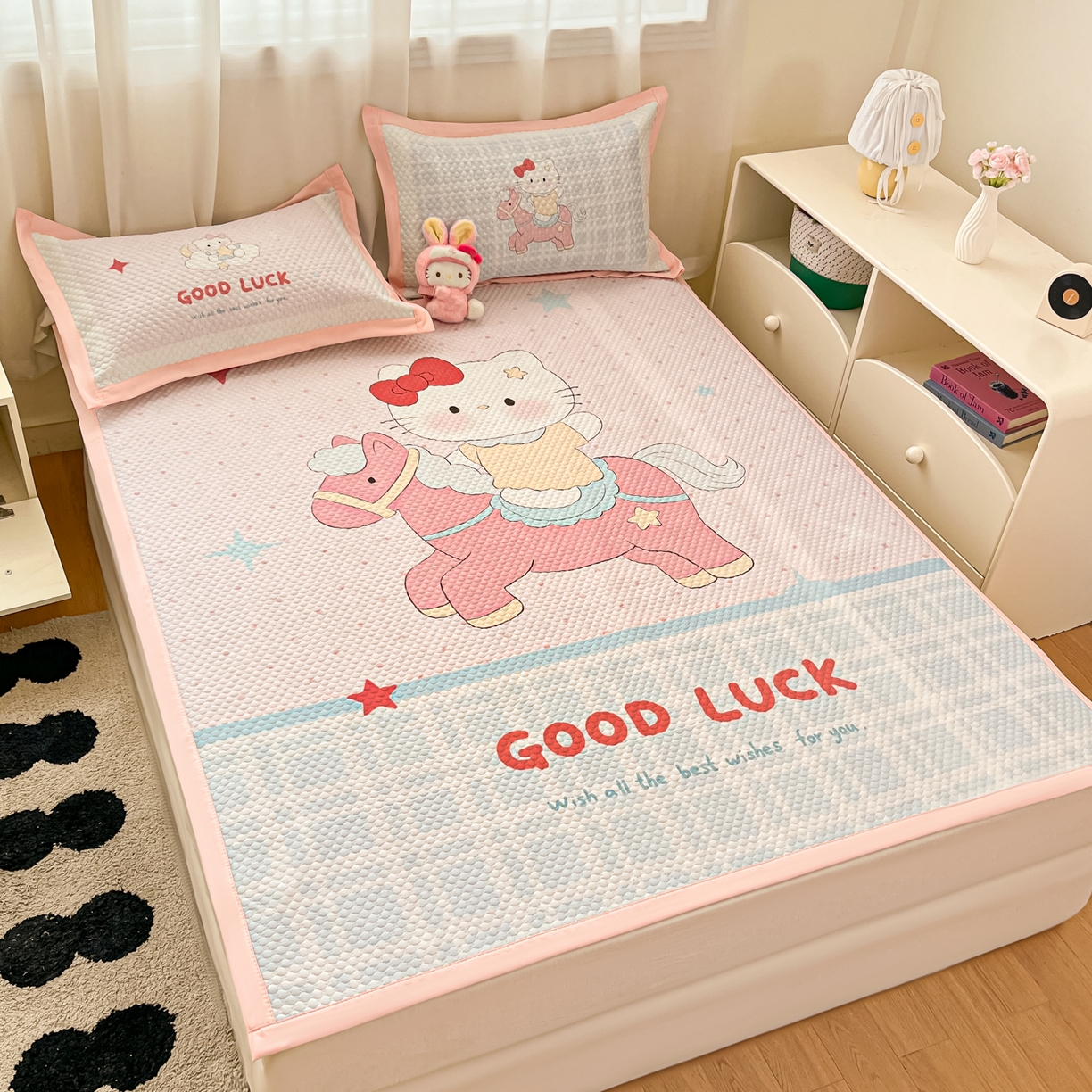 91家纺网 家纺一手货源 找家纺 蓝极人 2026新款大版数码印花豆豆席 星星木马