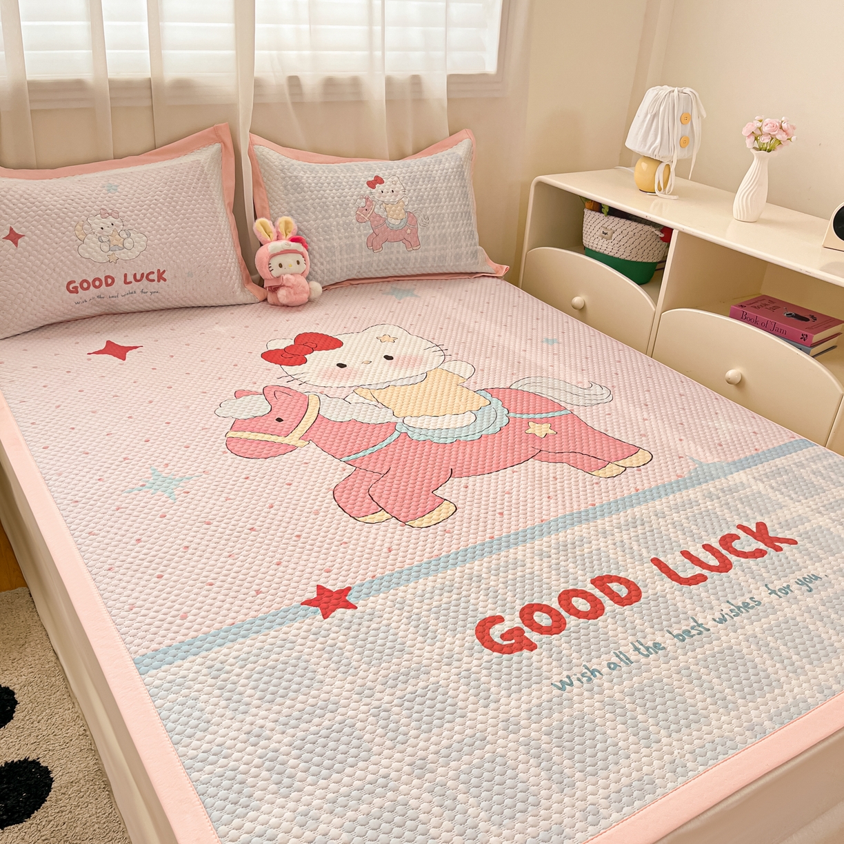 91家纺网 家纺一手货源 找家纺 蓝极人 2026新款大版数码印花豆豆席 星星木马