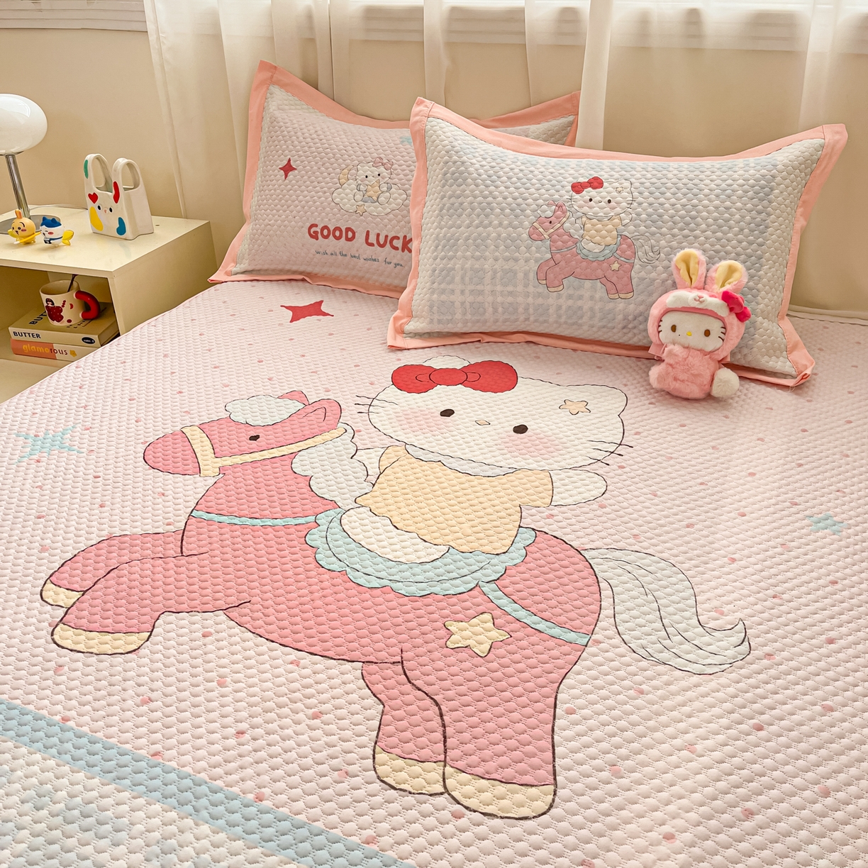 91家纺网 家纺一手货源 找家纺 蓝极人 2026新款大版数码印花豆豆席 星星木马