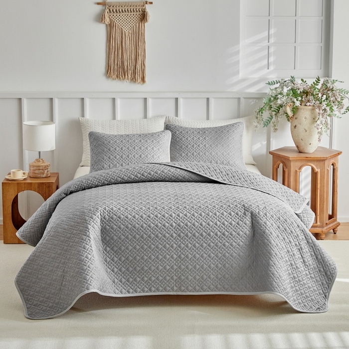 91家纺网 家纺一手货源 找家纺 （总）温宁 2026年素色床盖三件套 国外薄被第一批--旋转方格  跨境，外贸，亚马逊，shein，temu