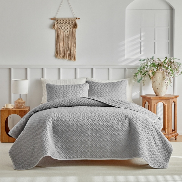 91家纺网 家纺一手货源 找家纺 （总）温宁 2026年素色床盖三件套 国外薄被第一批--旋转方格  跨境，外贸，亚马逊，shein，temu