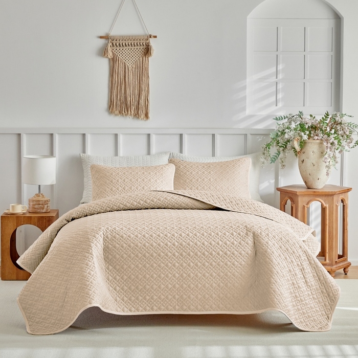 （总）温宁 2026年素色床盖三件套 国外薄被第一批--旋转方格  跨境，外贸，亚马逊，shein，temu