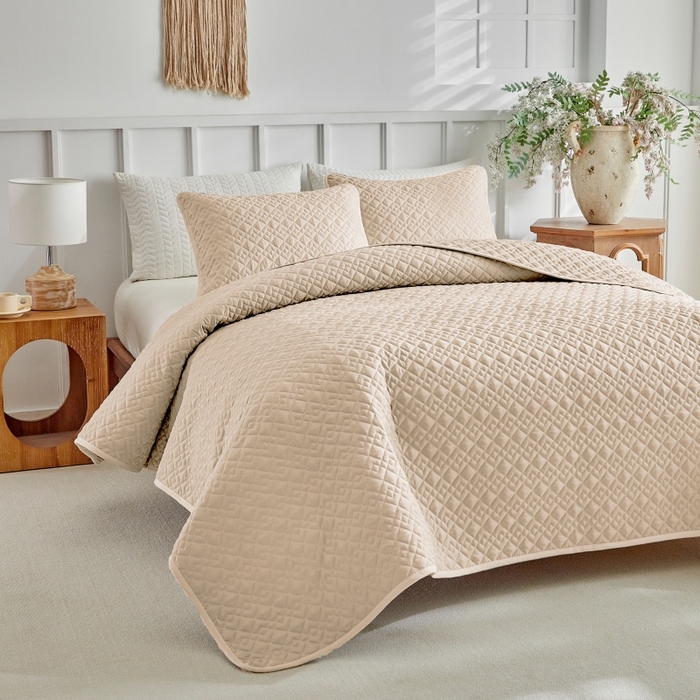 91家纺网 家纺一手货源 找家纺 （总）温宁 2026年素色床盖三件套 国外薄被第一批--旋转方格  跨境，外贸，亚马逊，shein，temu