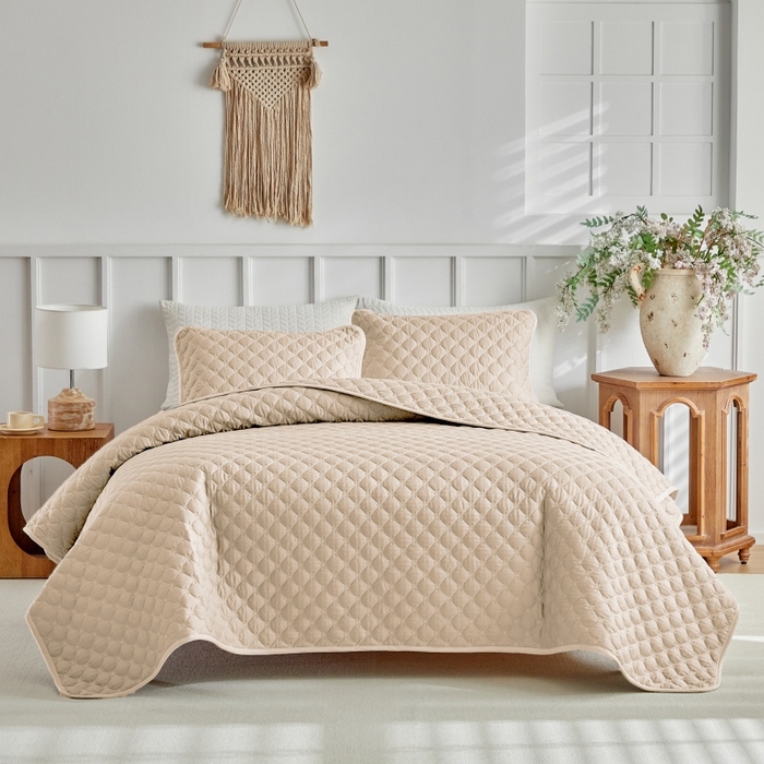 （总）温宁 2026年素色床盖三件套 国外薄被第一批--雪花  跨境，外贸，亚马逊，shein，temu