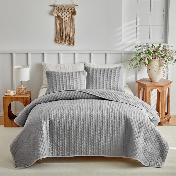 91家纺网 家纺一手货源 找家纺 （总）温宁 2026年素色床盖三件套 国外薄被第一批--鱼骨纹  跨境，外贸，亚马逊，shein，temu