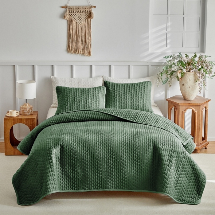 91家纺网 家纺一手货源 找家纺 （总）温宁 2026年素色床盖三件套 国外薄被第一批--鱼骨纹  跨境，外贸，亚马逊，shein，temu