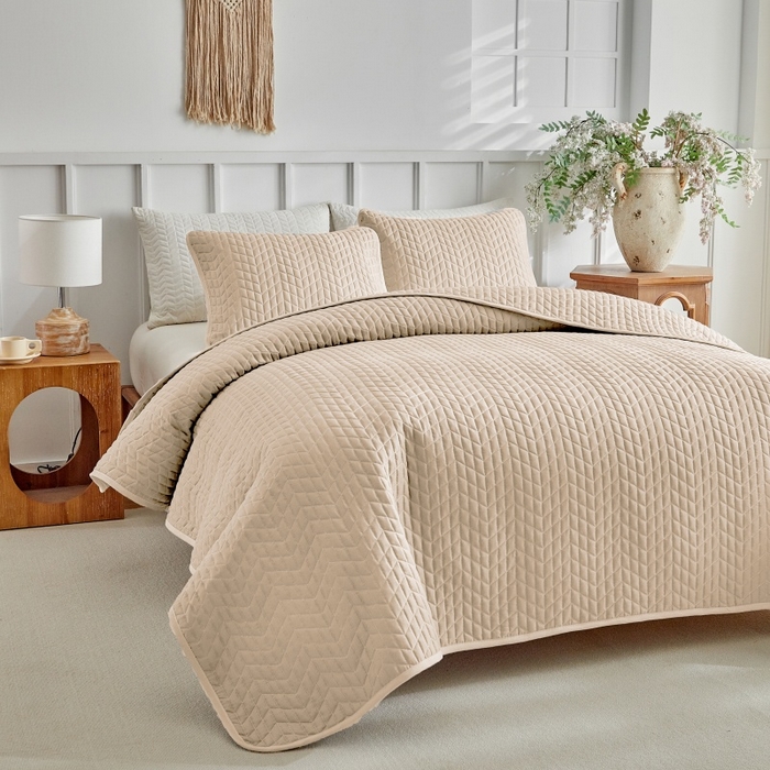 91家纺网 家纺一手货源 找家纺 （总）温宁 2026年素色床盖三件套 国外薄被第一批--鱼骨纹  跨境，外贸，亚马逊，shein，temu