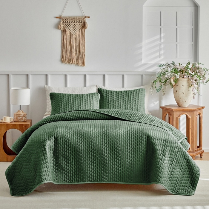 91家纺网 家纺一手货源 找家纺 （总）温宁 2026年素色床盖三件套 国外薄被第一批--鱼骨纹  跨境，外贸，亚马逊，shein，temu