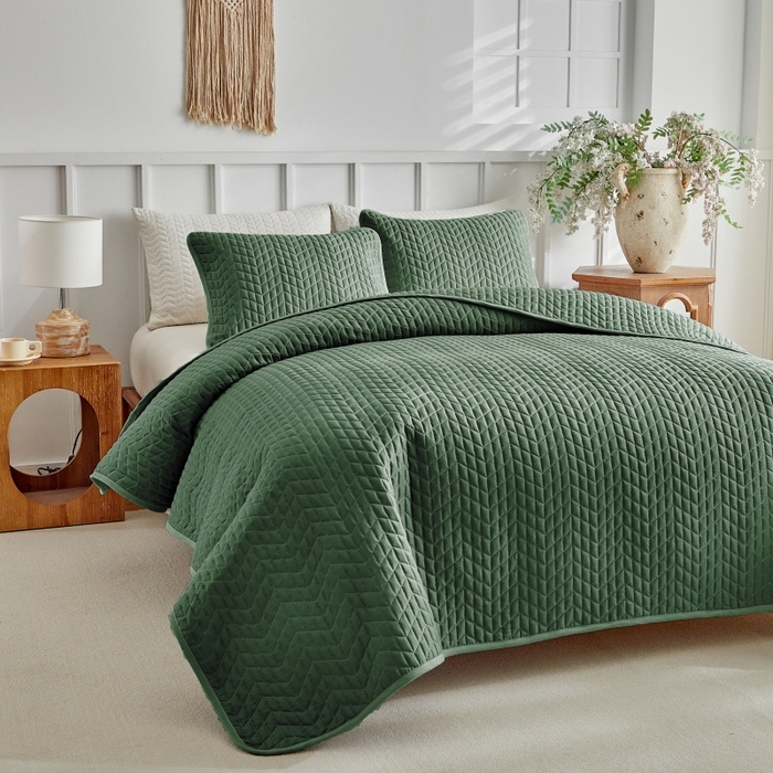 91家纺网 家纺一手货源 找家纺 （总）温宁 2026年素色床盖三件套 国外薄被第一批--鱼骨纹  跨境，外贸，亚马逊，shein，temu