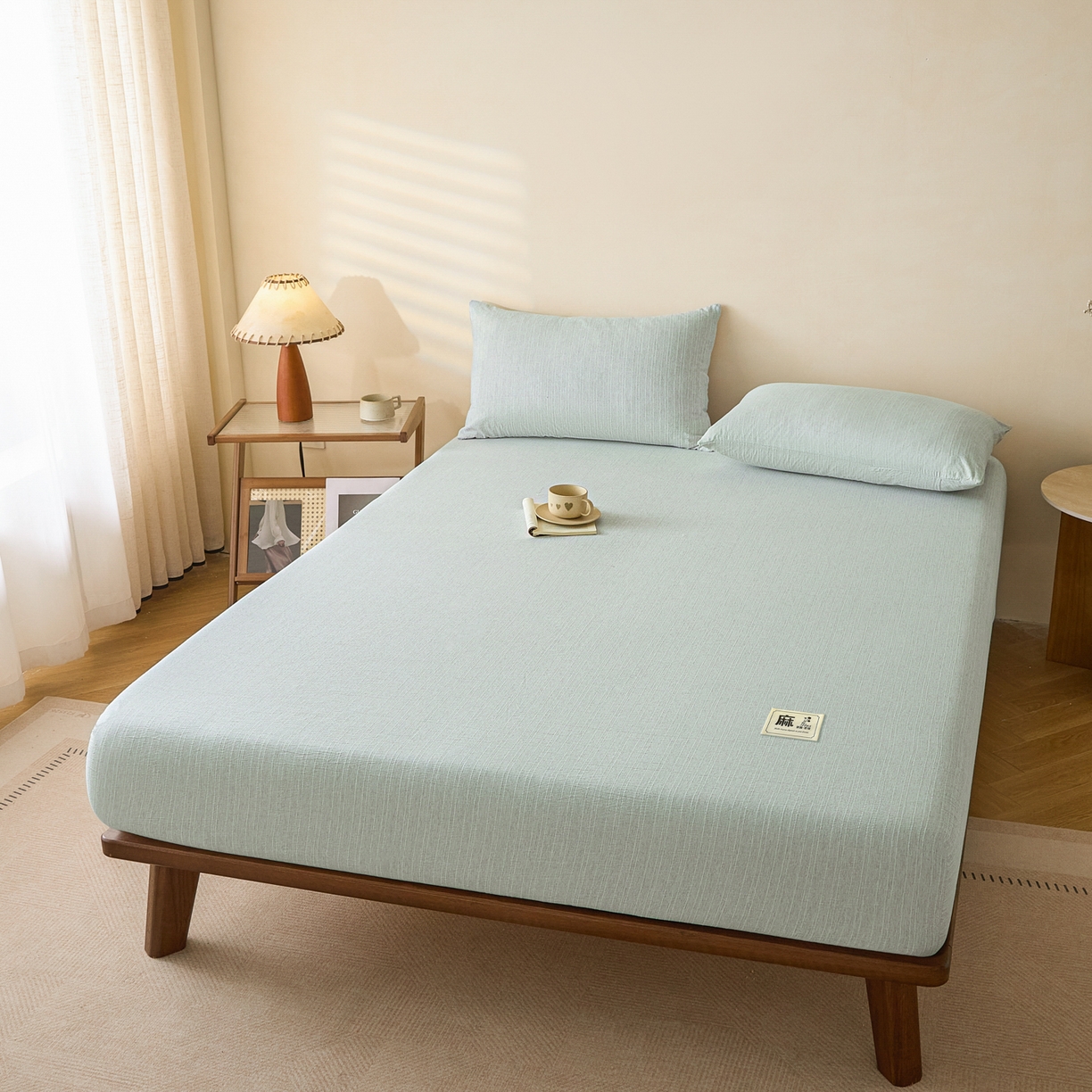 91家纺网 家纺一手货源 找家纺 （总）蓝极人 2026新款提花色织水洗麻床笠